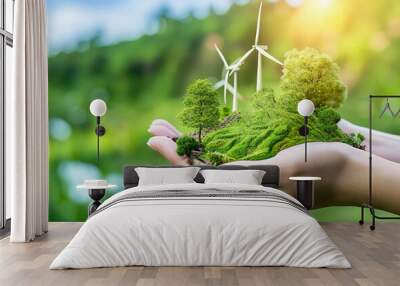 Wind power, a concept of eco sustainability, alternative green clean energy and clean environment Wall mural