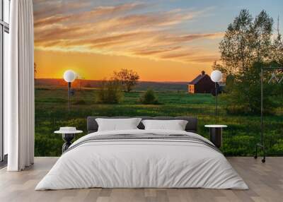 sunrise over farm Wall mural