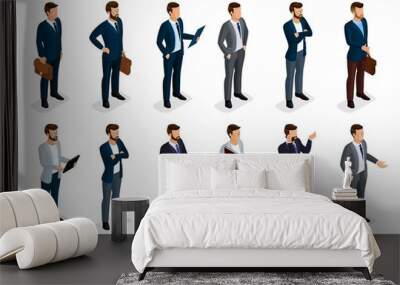 Business people isometric set of men in suits isolated on a white background, beard styling stylish hairstyle mustache office. Qualitative study. Vector illustration Wall mural