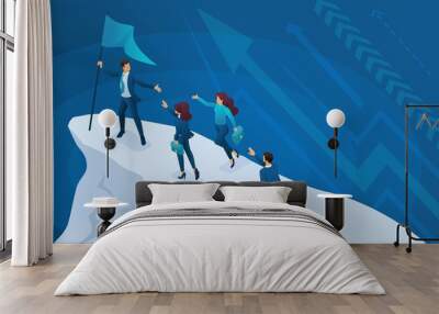 Isometric business concept, a successful leader leads his team to success. Concept for web design Wall mural