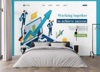 Isometric business concept, working together as a team to achieve success. Template landing page Wall mural