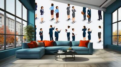 isometric large set of businessmen and business woman, front view and rear view, vector illustration Wall mural