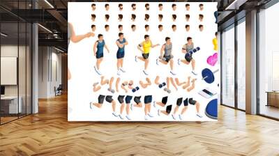 isometrics create your sporty inflated man, a set of hairstyles, emotions, hands, feet. without, gym Wall mural