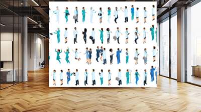 Large set of isometric, 3D Health workers, medical staff, nurses, doctors. Medical equipment, MRI, ultrasound, surgery, medical services Wall mural