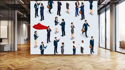 People Isometric 3D, isometric businessmen and business woman business clothes human movement. The people in the crowd talking, brainstorming. Concept isolated Wall mural