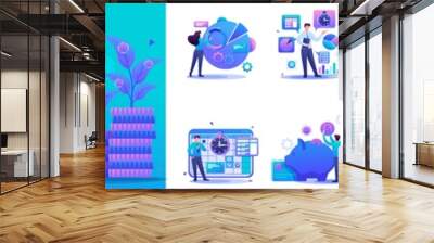 Set Flat Concepts of Business Finance Management. Businessmen invest finances in business and keep them in the bank. For Vector Illustrations Wall mural