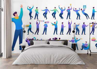 Set of a fun teen man. Presentation in various in various poses and actions. 2D Flat character vector illustration N11 Wall mural