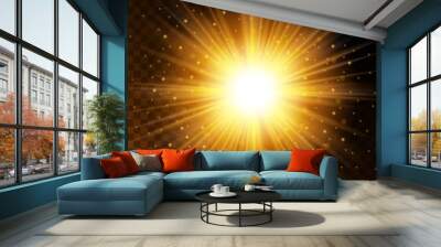 set of glowing light effect star, the sunlight warm yellow glow with sparkles on a transparent backg Wall mural