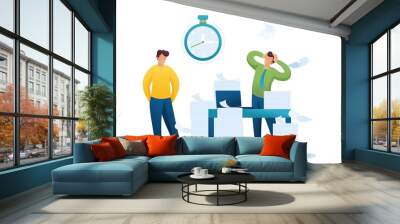 Stressful situation of the office, Deadline for submission of report, company's employees in shock. Flat 2D character. Concept for web design Wall mural