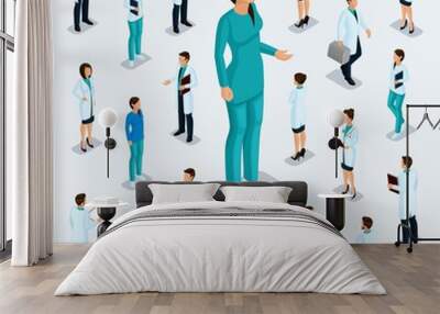 Trendy isometric people. Medical staff, hospital, doctor, surgeon. Most nurse, People for the front view of the visas, standing position isolated on a light background. Set 1 Wall mural