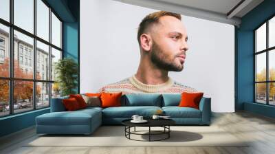 Portrait of a young caucasian stylish and fashionable man with a beard. Homosexual man, gay model posing Wall mural