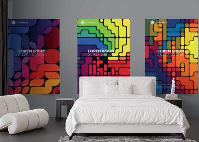 Set of colorful geometric cover designs. Maze style Wall mural