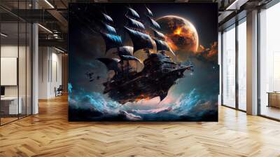 Deep space travel using a pirate ship Wall mural