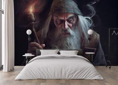 Old wizard casting a pestilence spell Wall mural