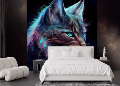 Opalescent neon Maine coon cat Wall mural