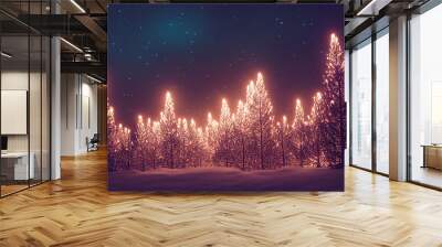 Pine Trees In the Night Inspired by Christmas and The Northern Lights Wall mural