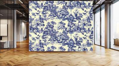 repeating and seamless blue toile pattern Wall mural