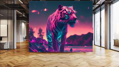 Vaporwave tiger ai art Wall mural