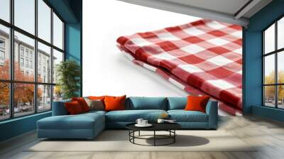 A red checkered rectangular tablecloth isolated on white.  Wall mural