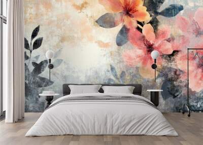 Abstract blooming art with seamless floral patterns. Grunge textured art with flowers and plants in a watercolor style. Wall mural