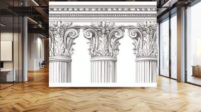 Antique column in classic style isolated on white background. Ancient architecture and historical theme. Vector illustration. Wall mural