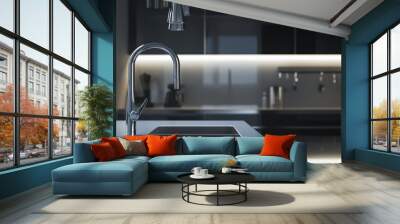 Contemporary kitchen featuring a ceramic sink and sleek faucet, enhancing the overall aesthetic appeal. Wall mural