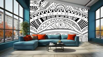 Ethnic-inspired coloring page with line art and abstract designs. Hand-drawn elements in vector format.  Wall mural