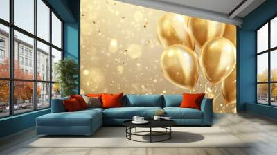 Festive golden balloon background in elegant vector style, perfect for party decorations. Wall mural