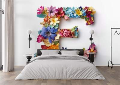 Floral alphabet crafted from vibrant flowers, adorned with delicate paper-cut letters. A vibrant collection for unique springtime ornamentation, summery designs, and diverse conceptual ideas. Wall mural