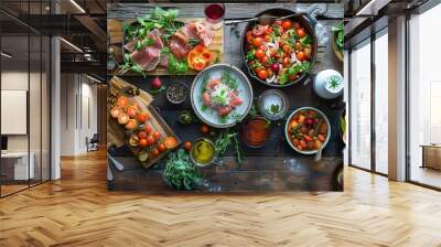 Food stylists enhance the visual appeal of dishes for photo shoots, presentations, and advertisements. They arrange, garnish, and photograph food to make it more appetizing and marketable. Wall mural