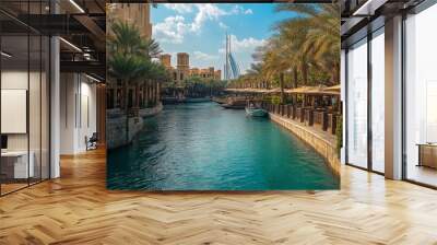 Panoramic View of Souk Madinat Jumeirah near the famous Burj Al Arab 7 star hotel Wall mural