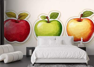 Red and green apple sticker promoting an October Vegetable Festival. Organic autumn fruits are rich in vitamins and nutrients, perfect for cooking delicious meals. Wall mural