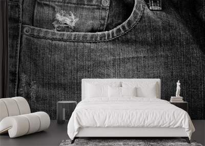 Denim jeans background. Black cotton fabric. Wall mural