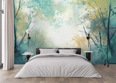 A beautiful artistic nature background with pastel colors and forest with open space. Generative AI.  Wall mural