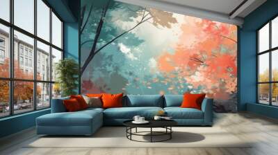 A beautiful digitally illustrated nature background with foliage and open space in a painterly style. Generative AI.  Wall mural