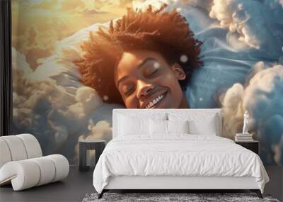 A beautiful young woman sleeping very comfortably.  Wall mural