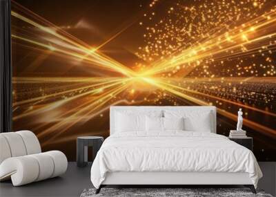 A black background with gold light in the shape of an x made with fiber optic cables.  Wall mural