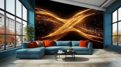 A black background with gold light in the shape of an x made with fiber optic cables.  Wall mural