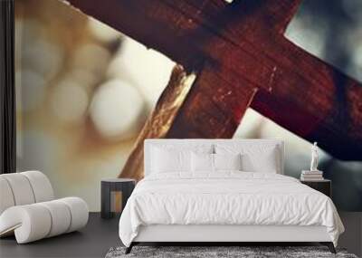 A cross with sun rays.  Wall mural