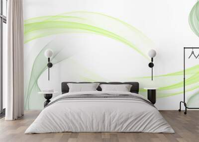 A glowing green abstract curving wisp on trasnparent background. Wall mural