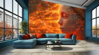 A person exploding with information from technology.  Wall mural