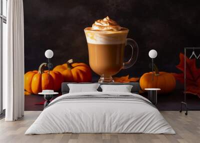 A pumpkin spice latte, generative AI.  Wall mural