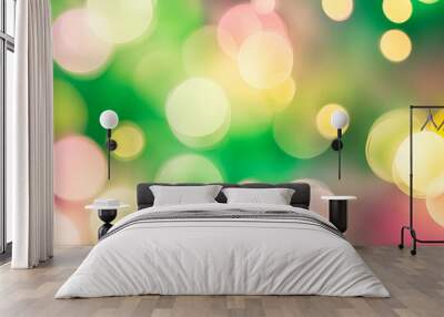 A soft spring bokeh light blur background in pink, green and gold colors.  Wall mural