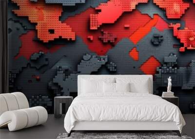 Abstract black, white, gray, and red texture with pixels and grunge. Wall mural