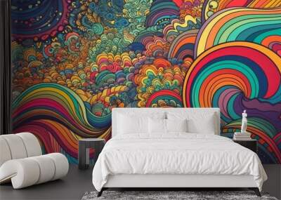 An abstract colorful psychedelic background. Generative AI.  Wall mural