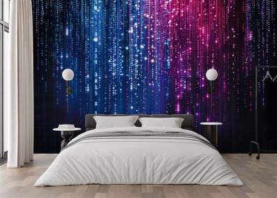 An abstract technology background with binary code and vibrant colors on a black background.  Wall mural