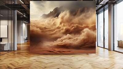 Billowing sand clouds across a vast sandy landscape. Generative AI. Wall mural