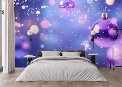 Cheerful Christmas background with bauble and glittery bokeh with blurred background.  Wall mural