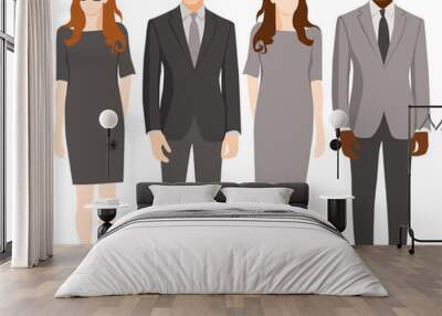 Flat Digital Illustration Vector People Adults Fashion Business People Office Attire - four people, women in work dresses and men in suits - flat faceless vector illustration Wall mural