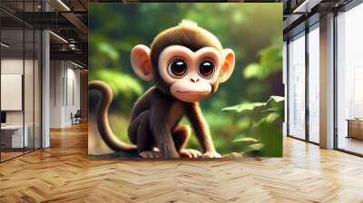 3D Style of a Monkey in the Forest for World Wildlife Day Background Wall mural